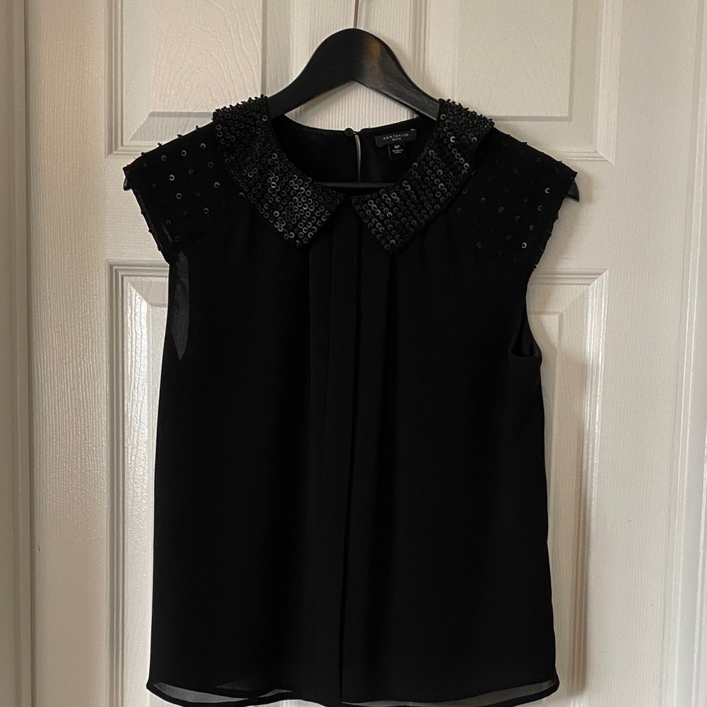 Black Sleeveless Top with Embellished Collar